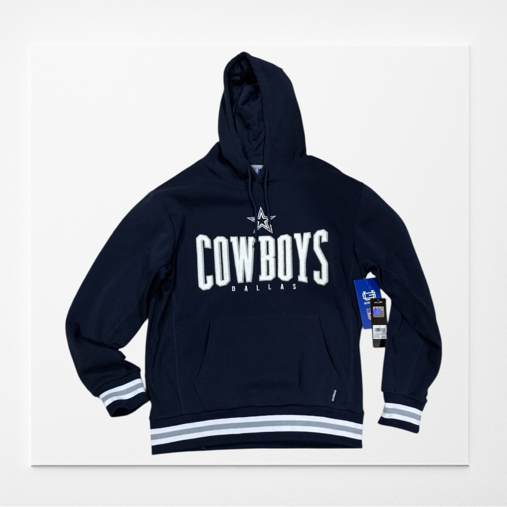 New! DALLAS COWBOYS Navy Drawstring Hoodie with Front Pocket, Size Medium